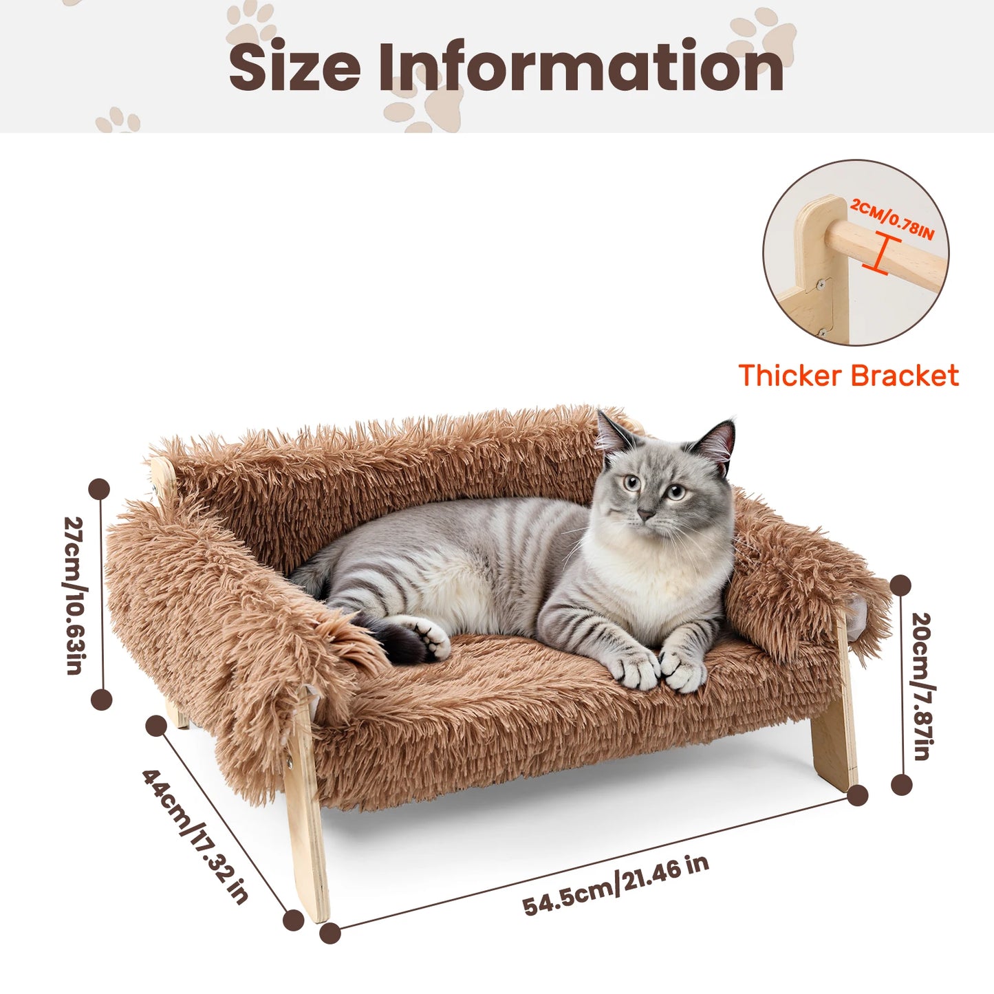 Durable Cat Sofa Bed With Wooden Legs Plush Raised Nest