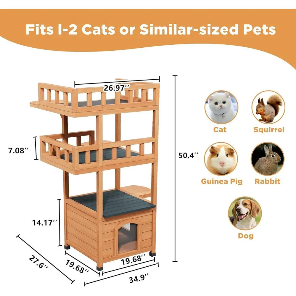 Multi-Tier Outdoor Cat Tree With Enclosed Condo And Platforms