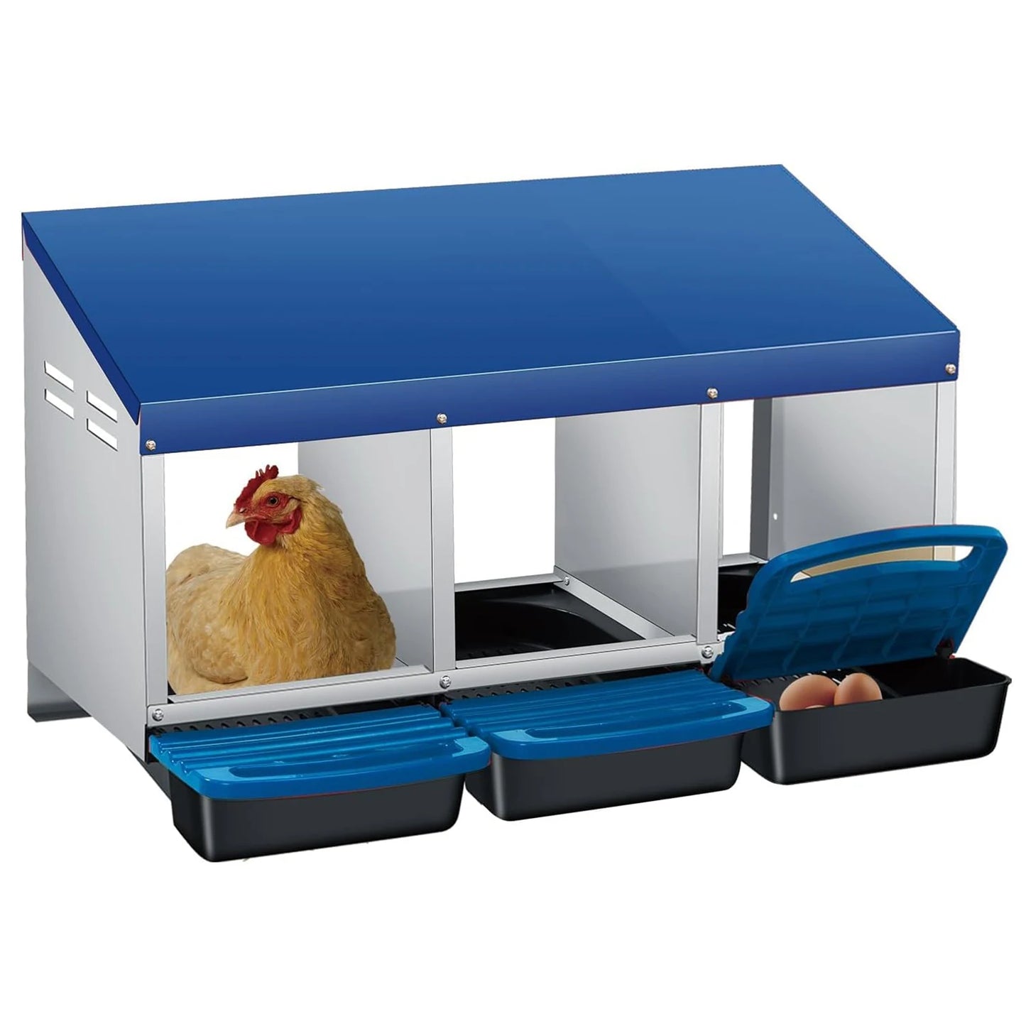 TWISTER.CK Multi-Compartment Metal Chicken Nest Box Automatic Egg Roll-Out