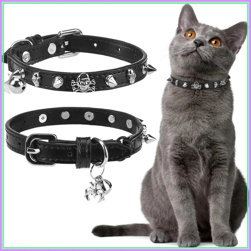 Adjustable Leather Cat Collar With Elastic Safety Belt