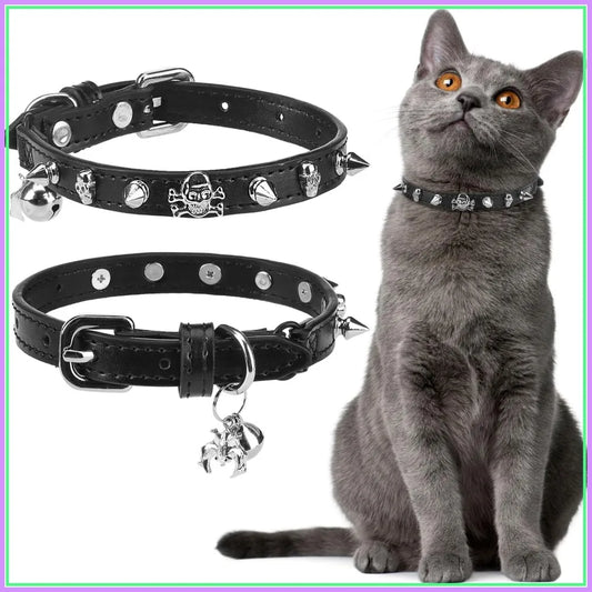 Adjustable Leather Cat Collar With Elastic Safety Belt