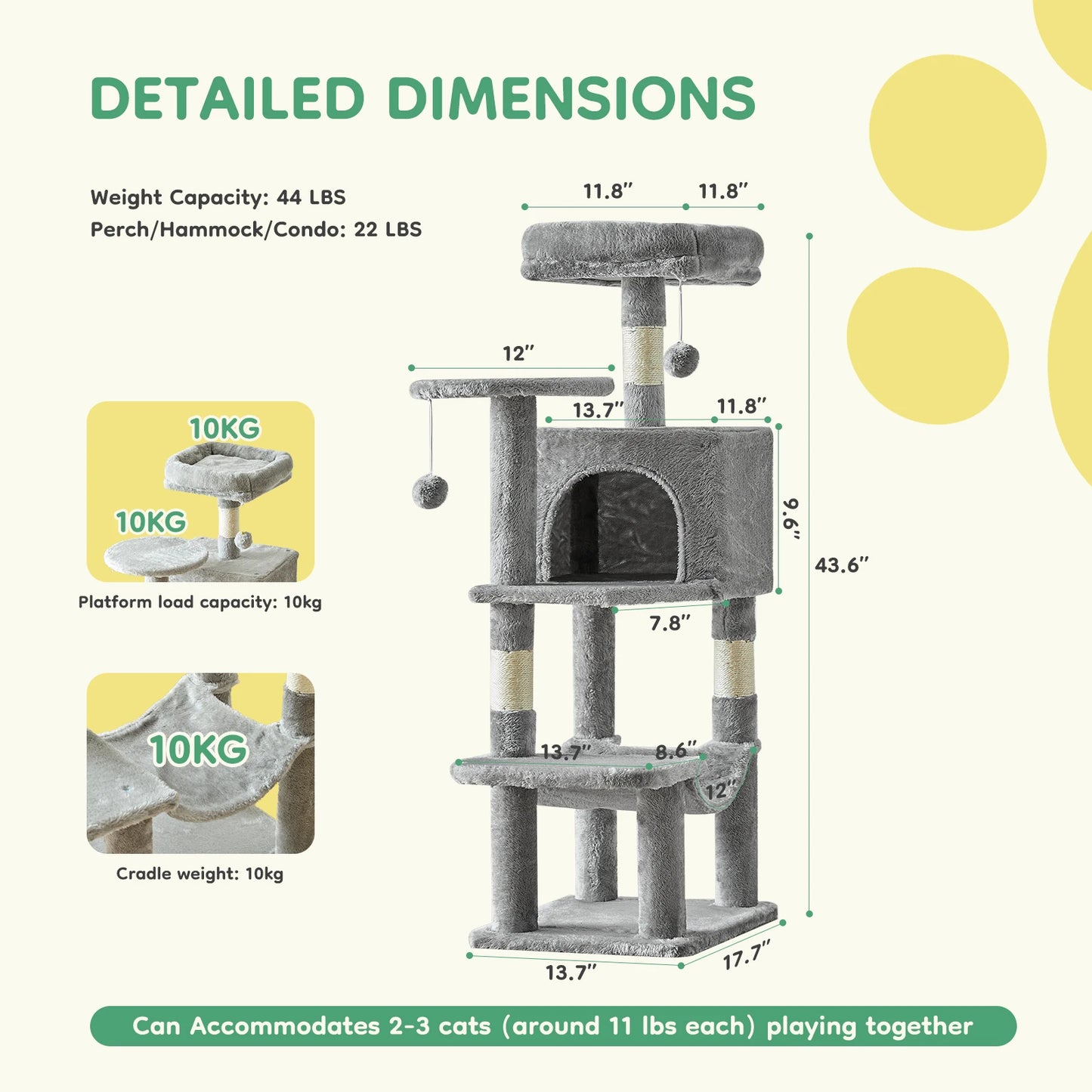 JHK Cat Tree Tall Multi-Cat Climbing Tower Indoor Cat Furniture