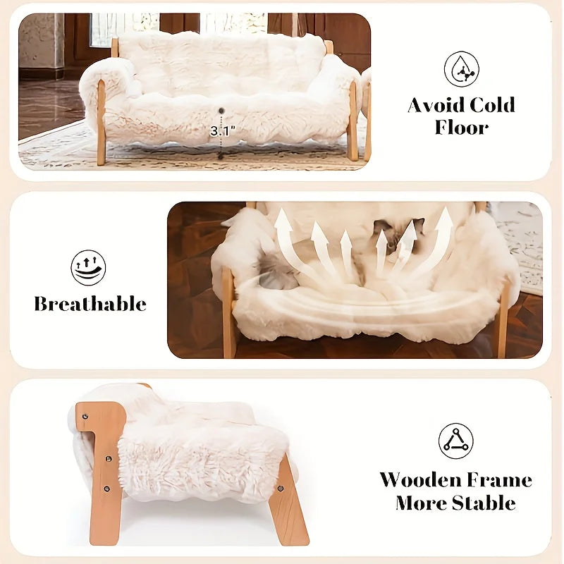 Raised Solid Wood Pet Couch Bed For Cats And Dogs
