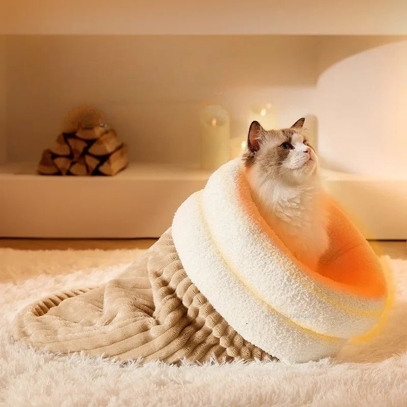 Autumn Winter Cat Sleeping Bag Semi Enclosed Cat Nest