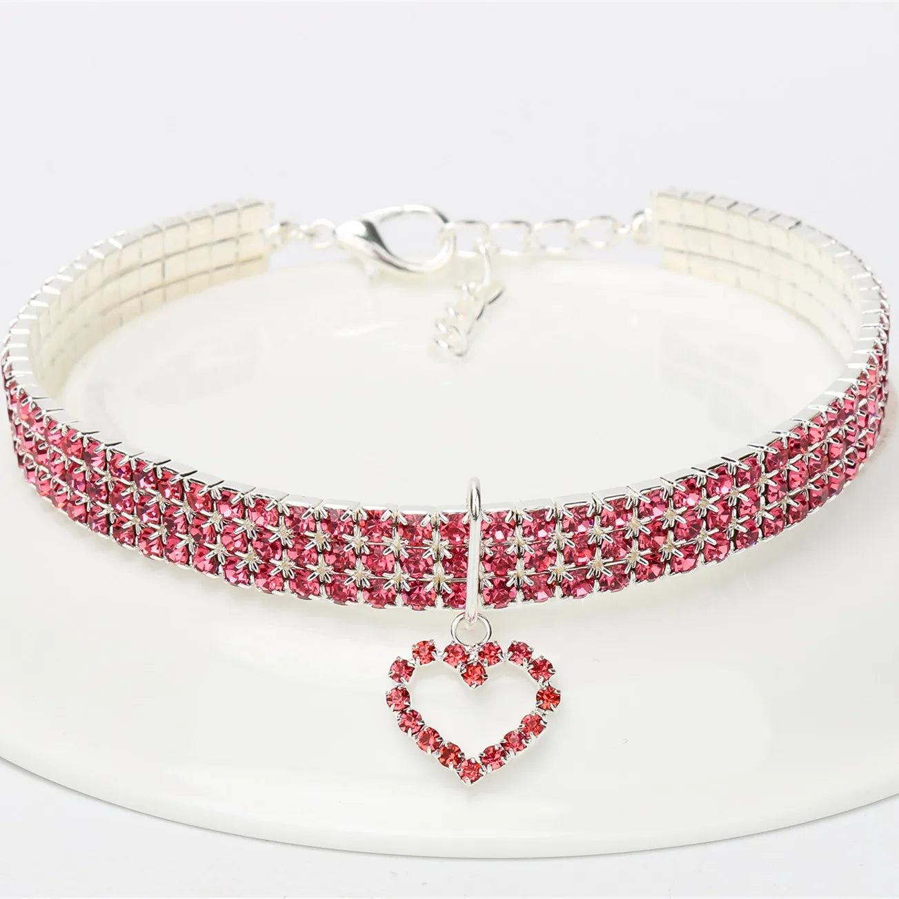 Elastic Rhinestone Collar For Cats And Dogs Three Row Decoration