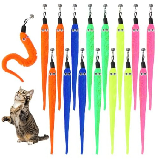 Indoor Cat Wand Toy Replacement Accessories 15Pcs Soft Fuzzy Worm